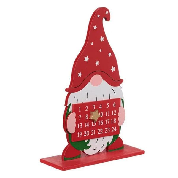 Decoratiune de Craciun din lemn, calendar cu gnom, 20 cm — varianta 2