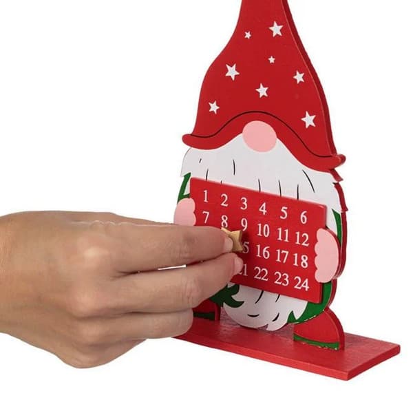 Decoratiune de Craciun din lemn, calendar cu gnom, 20 cm — varianta 3