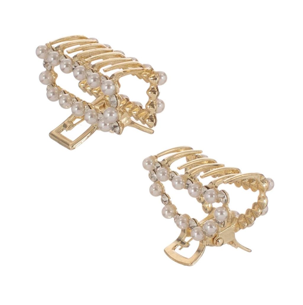 Clame par aurii, cu strass & perle albe, 5 cm, 2 bucati — principală