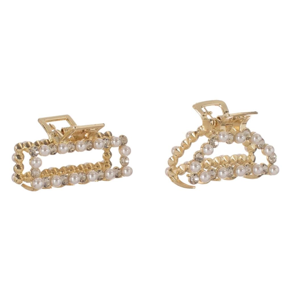 Clame par aurii, cu strass & perle albe, 5 cm, 2 bucati — varianta 2