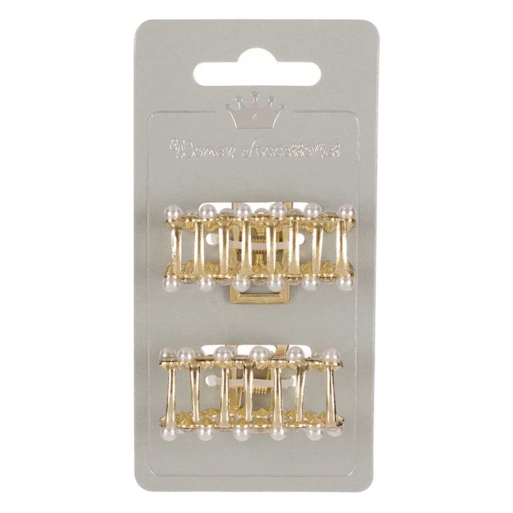 Clame par aurii, cu strass & perle albe, 5 cm, 2 bucati — varianta 3