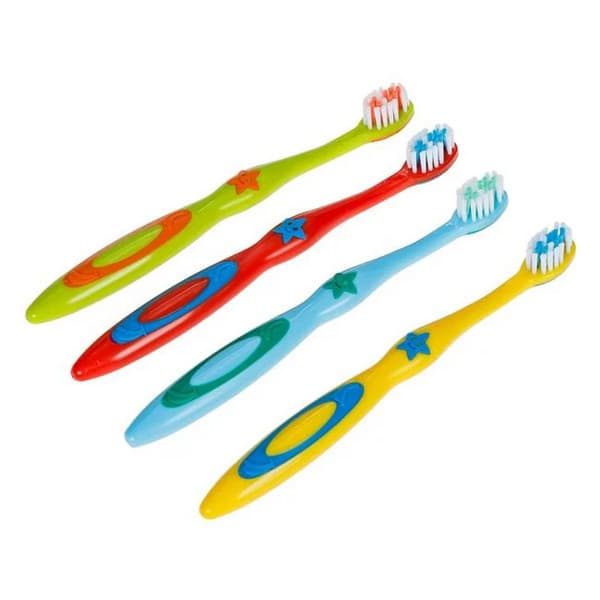 Periute de dinti pentru copii, bleu, verde, galbena, rosie, model stele, 4 bucati — principală