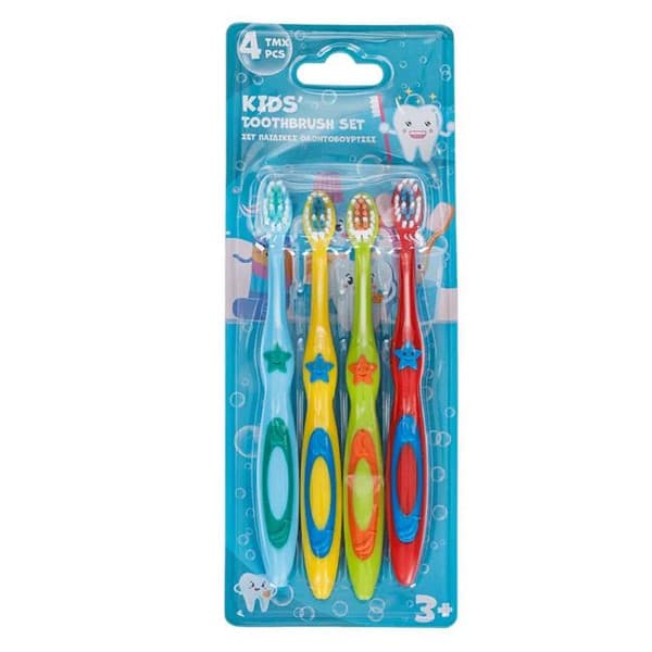 Periute de dinti pentru copii, bleu, verde, galbena, rosie, model stele, 4 bucati — varianta 3