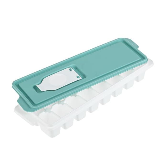 Cutie alba din plastic cu capac bleu, pentru 16 cuburi de gheata — principală