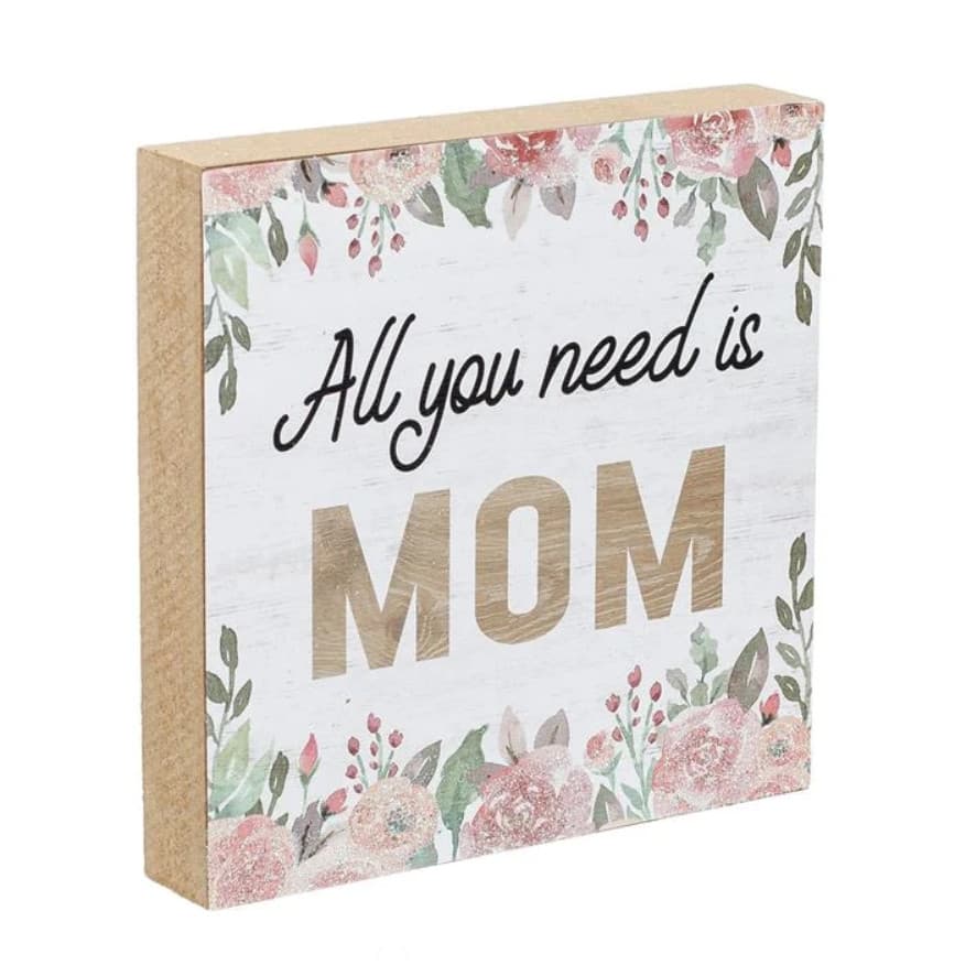 Decoratiune din lemn cu mesaj "All You Need is Mom", 12 x 12 cm — principală