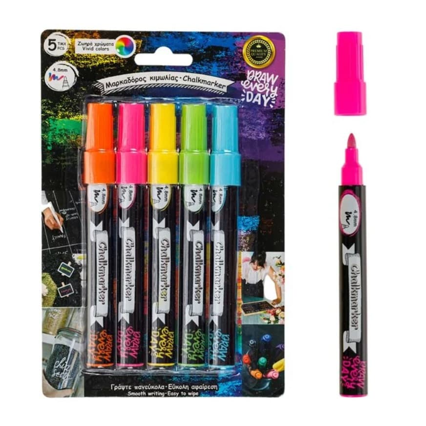 Set 5 carioci creta lichida, varf 4.8 mm, culori intense — varianta 2