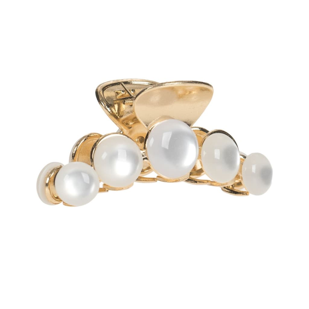 Clama par de culoare aurie, perle albe mari, 6.5 cm — principală