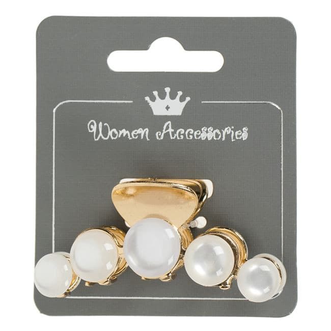 Clama par de culoare aurie, perle albe mari, 6.5 cm — varianta 2