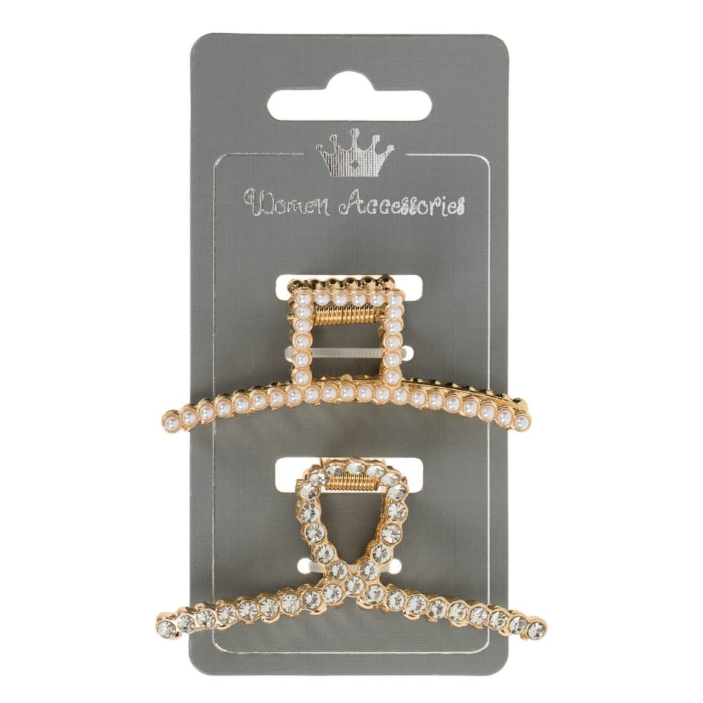 Clame par aurii, cu strass & perle albe, 7.5 cm, 2 bucati — varianta 2