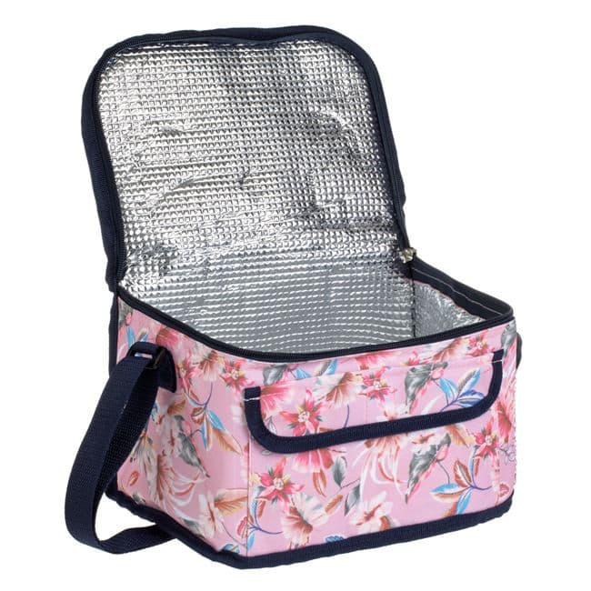 Geanta Izoterma, 25 x 16 x 18 cm, 7 litri, roz, model floral cu dungi — varianta 2
