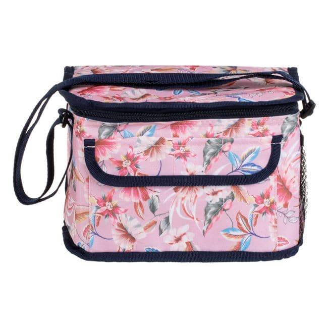 Geanta Izoterma, 25 x 16 x 18 cm, 7 litri, roz, model floral cu dungi — varianta 3