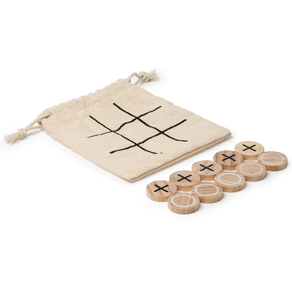 Set joc X si 0, 10 piese din lemn, in saculet de bumbac — varianta 2