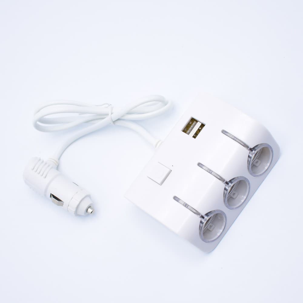 Adaptor bricheta auto JXL-014, 3 sloturi bricheta + 2 porturi USB 12/24V, alb — varianta 4