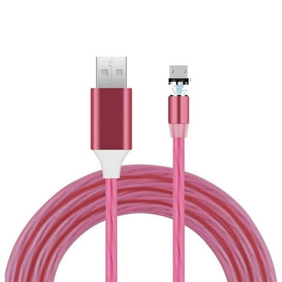 Cablu de incarcare JXL-219, 2 capete magnetice (Type-C, MicroUSB), flux luminos, roz — principală