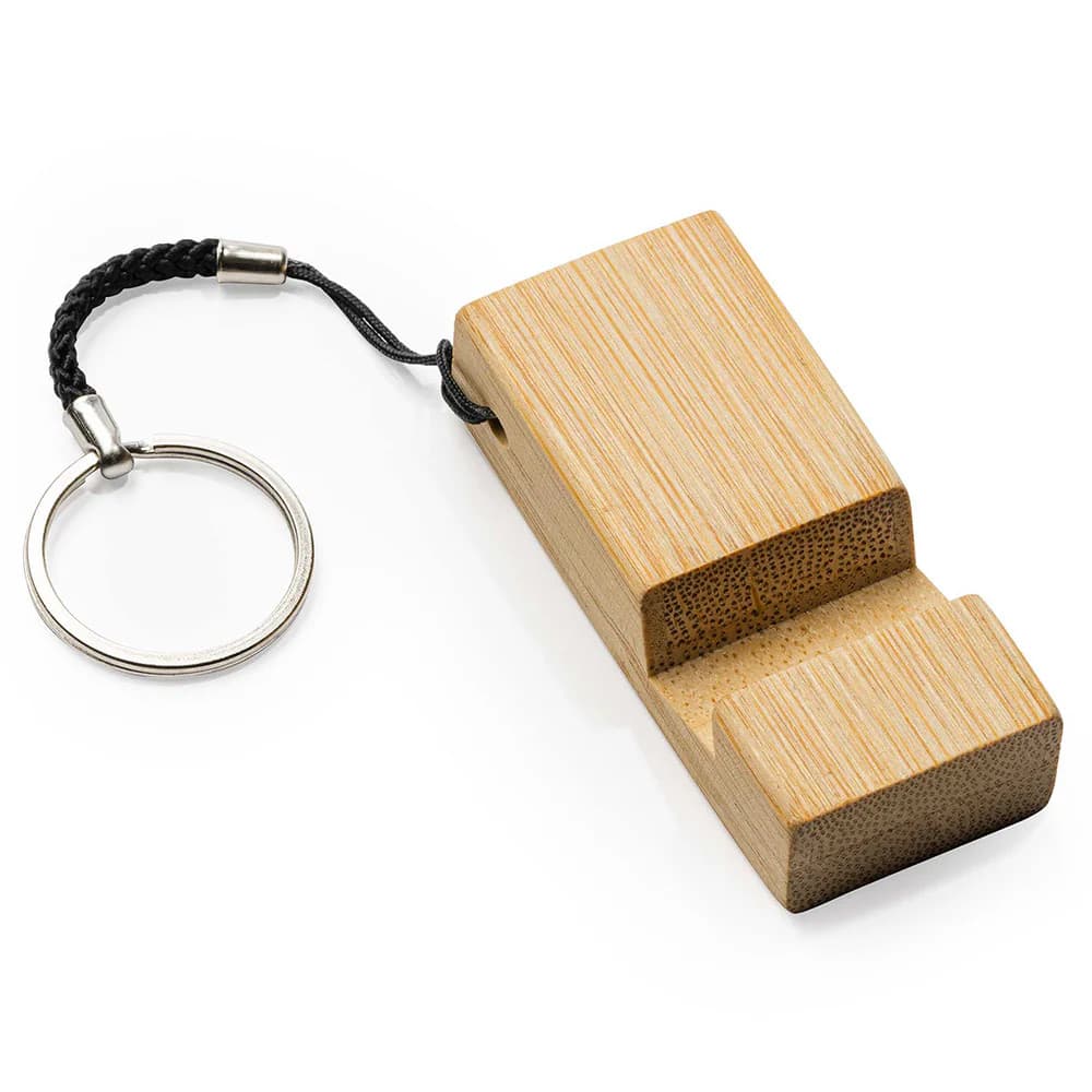 Breloc din lemn, functie suport telefon sau tableta — principală