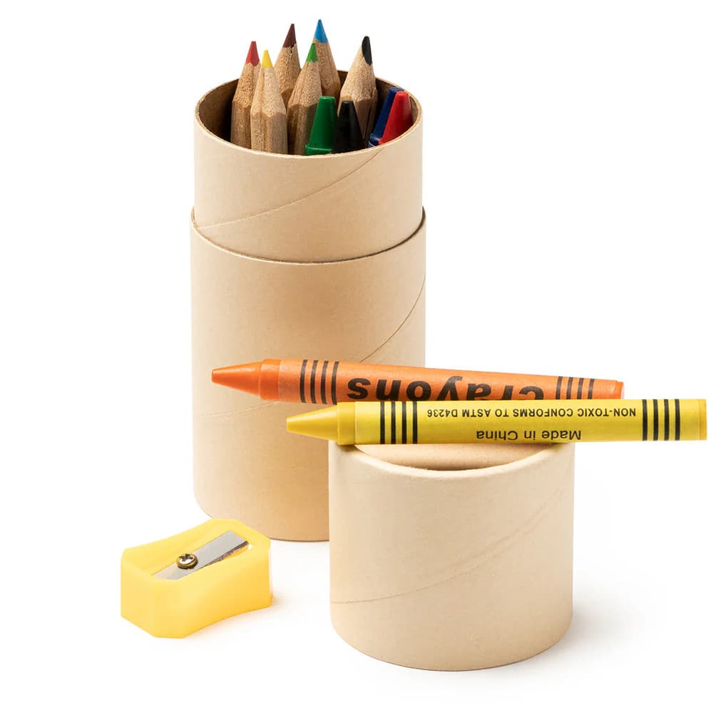 Set de colorat in tub, 6 creioane normale, 6 creioane cerate, 1 ascutitoare — principală