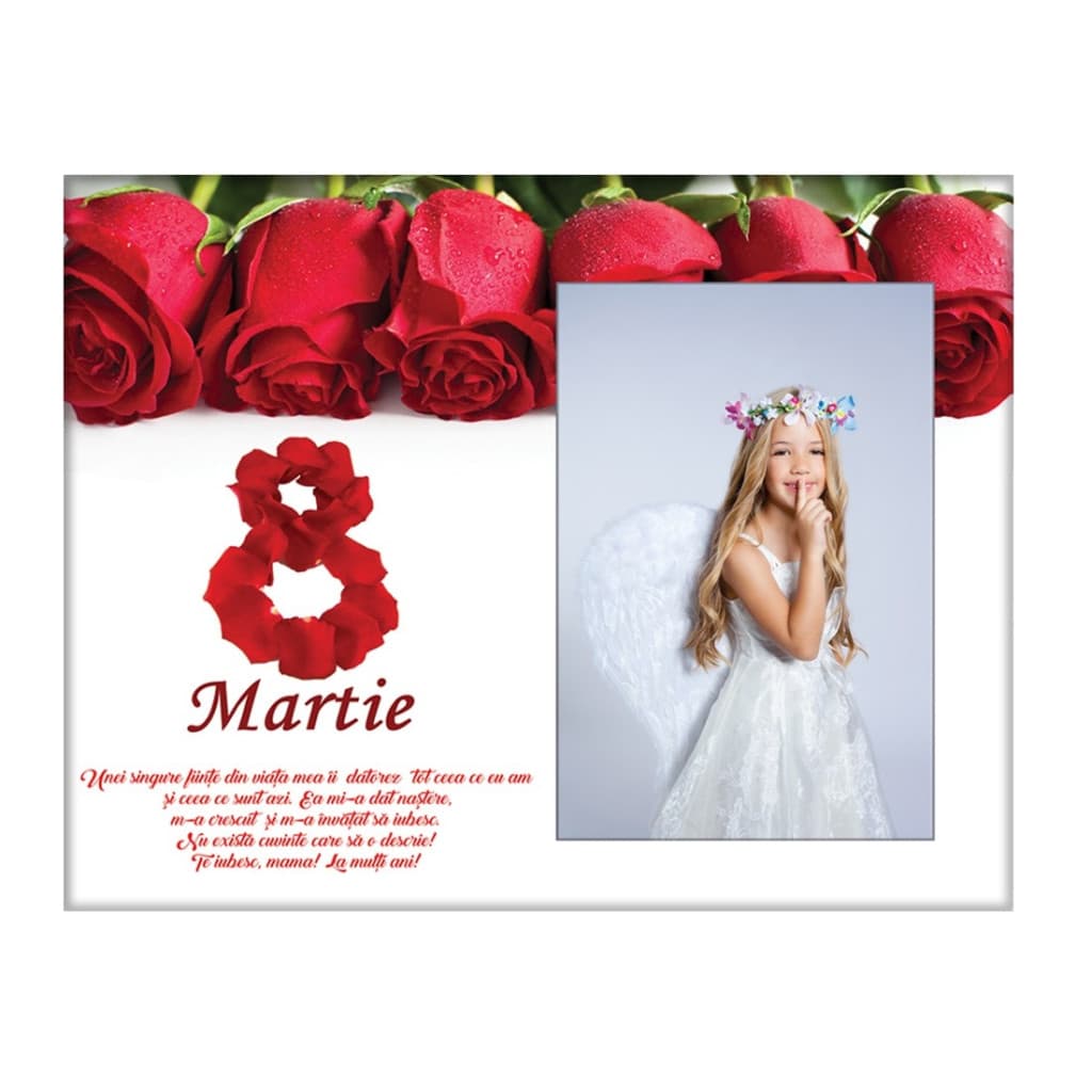 Rama foto decorativa din sticla, cu fotografia ta, mesaj 8 martie, model 1 — principală