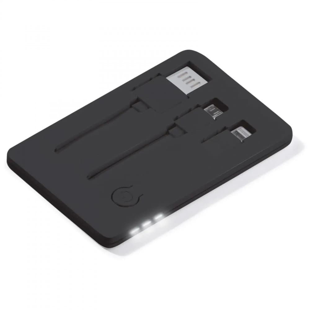 Set 3 in 1 Toppoint Card Connect, cablu USB cu 2 capete (Lightning si MicroUSB) si lanterna LED, negru — principală