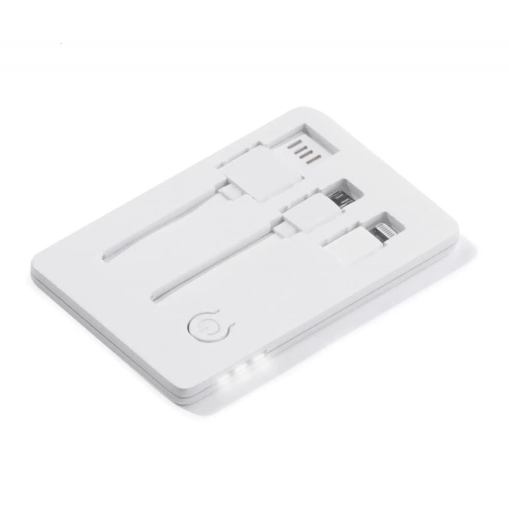 Set 3 in 1 Toppoint Card Connect, cablu USB cu 2 capete (Lightning si MicroUSB) si lanterna LED, alb — principală