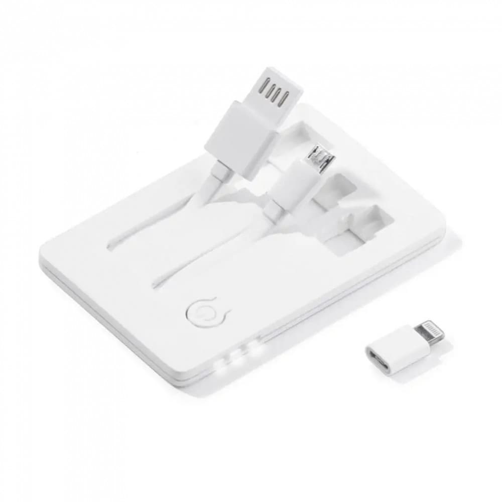 Set 3 in 1 Toppoint Card Connect, cablu USB cu 2 capete (Lightning si MicroUSB) si lanterna LED, alb — varianta 2