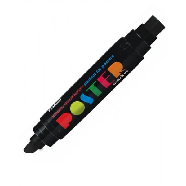 Marker permanent Fiorello Poster GR-1712, varf tesit / varf patrat, 10.0mm / 17.0mm, 2 capete, negru