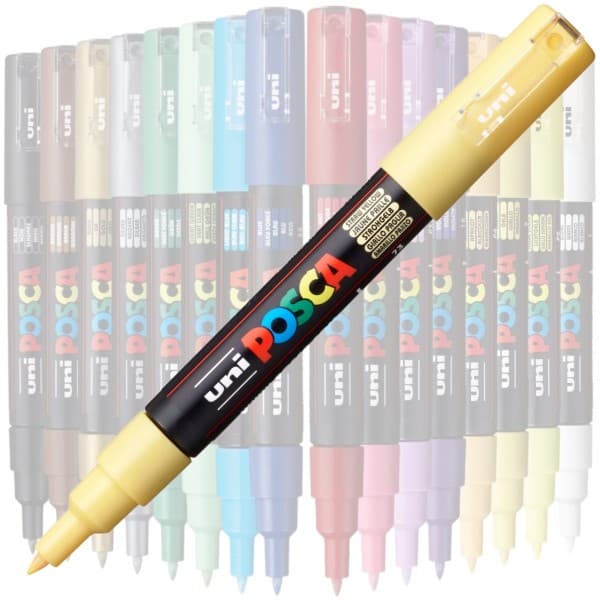 Marker UNI Posca PC-1M, varf rotund, 0.7mm galben pai — principală