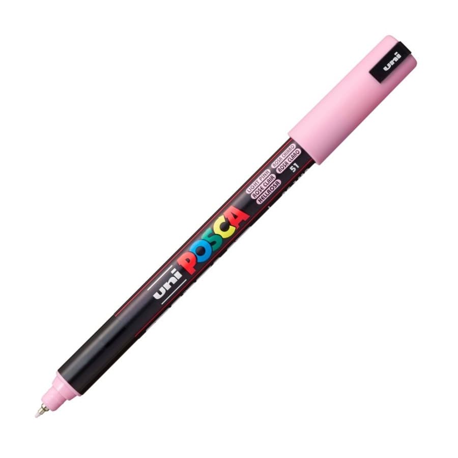 Marker UNI Posca, 0.7 mm, varf fin metalic, roz pal — principală