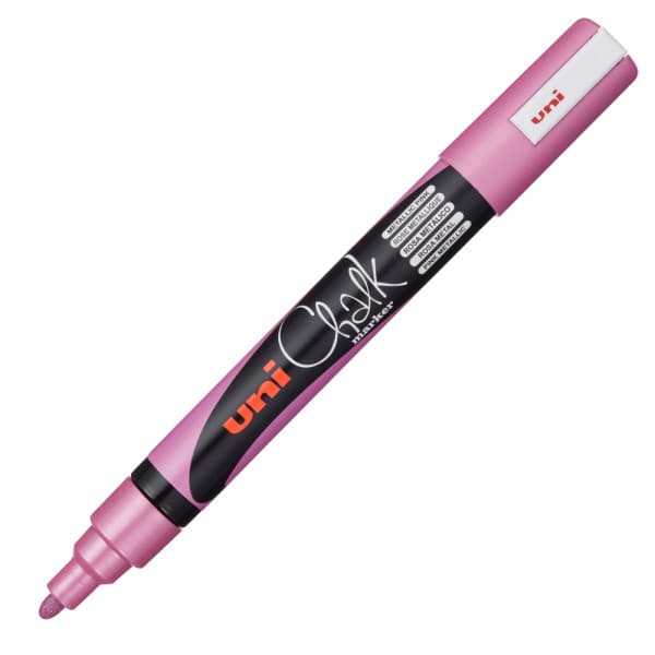 Marker cu creta UNI Chalk PWE-5M, varf rotund, 1.8-2.5mm, roz metalizat