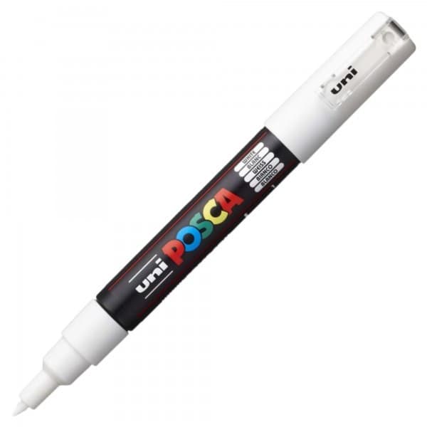 Marker UNI Posca PC-1M, varf rotund, 0.7mm alb — principală