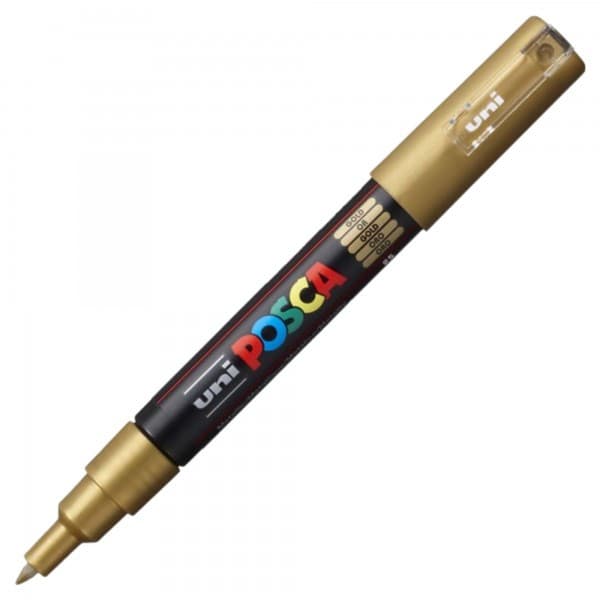 Marker UNI Posca PC-1M, varf rotund, 0.7mm auriu — principală