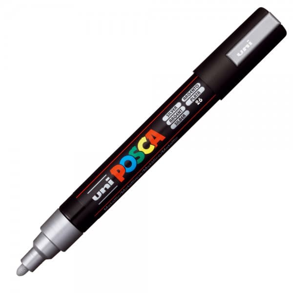 Marker UNI Posca PC-5M, varf rotund, 1.8-2.5mm argintiu — principală