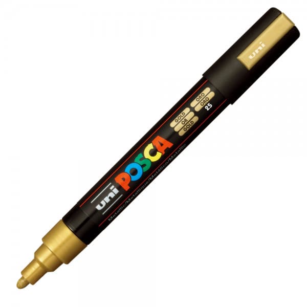 Marker UNI Posca PC-5M, varf rotund, 1.8-2.5mm auriu — principală