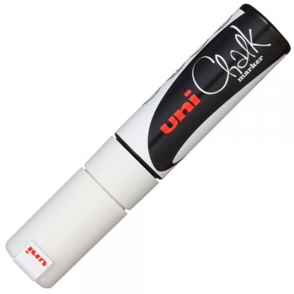 Marker cu creta UNI Chalk PWE-8K, varf tesit, 8.0mm, alb