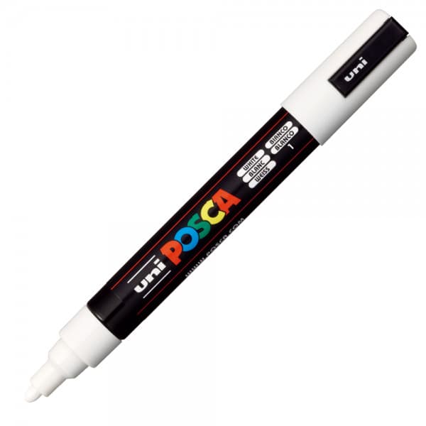 Marker UNI Posca PC-5M, varf rotund, 1.8-2.5mm alb — principală