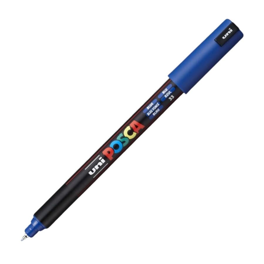 Marker UNI Posca, 0.7 mm, varf fin metalic, albastru — principală