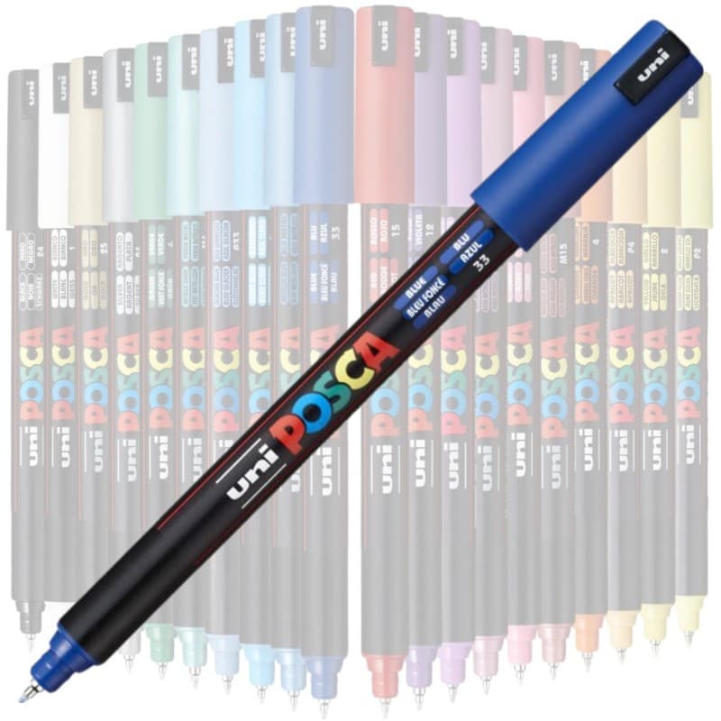 Marker UNI Posca, 0.7 mm, varf fin metalic, albastru — varianta 2
