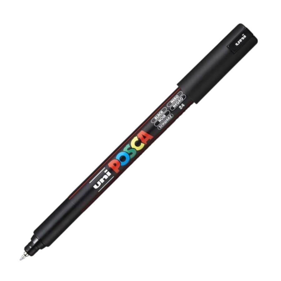 Marker UNI Posca, 0.7 mm, varf fin metalic, negru — principală