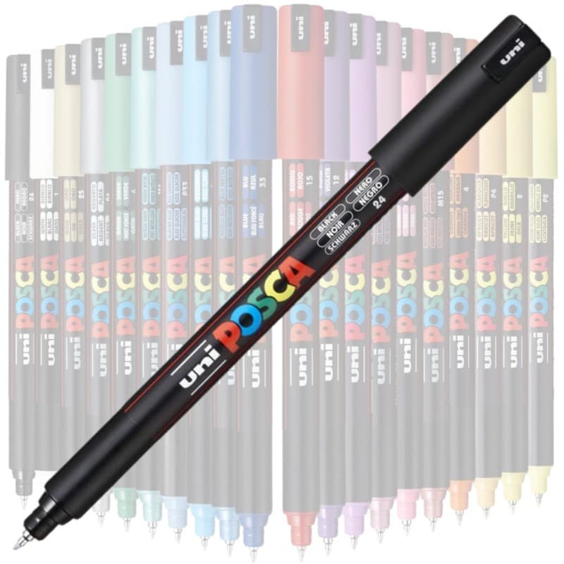 Marker UNI Posca, 0.7 mm, varf fin metalic, negru — varianta 2