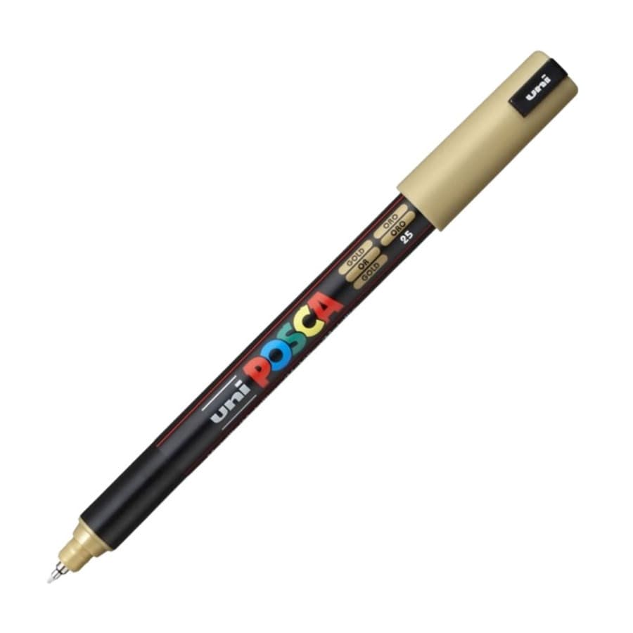 Marker UNI Posca, 0.7 mm, varf fin metalic, auriu — principală