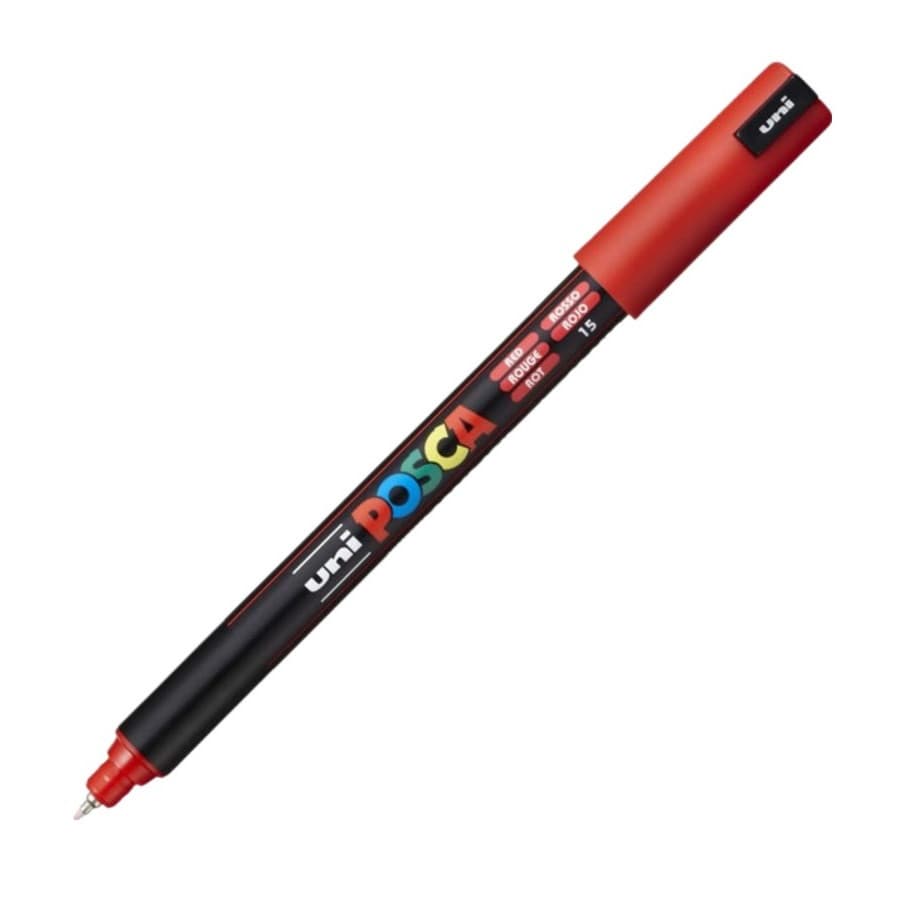 Marker UNI Posca, 0.7 mm, varf fin metalic, rosu — principală