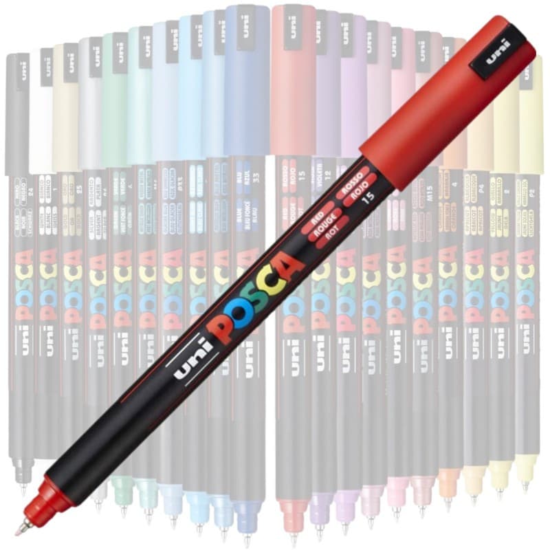 Marker UNI Posca, 0.7 mm, varf fin metalic, rosu — varianta 2