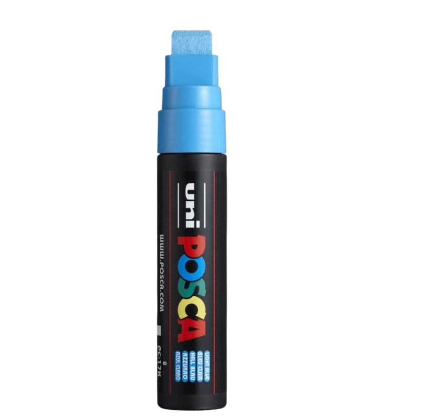 Marker UNI Posca PC-17K, varf tesit, 15.0 mm, albastru deschis — principală