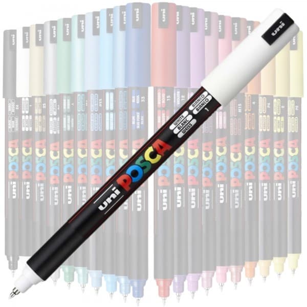 Marker UNI Posca, 0.7 mm, varf fin metalic, alb — varianta 2