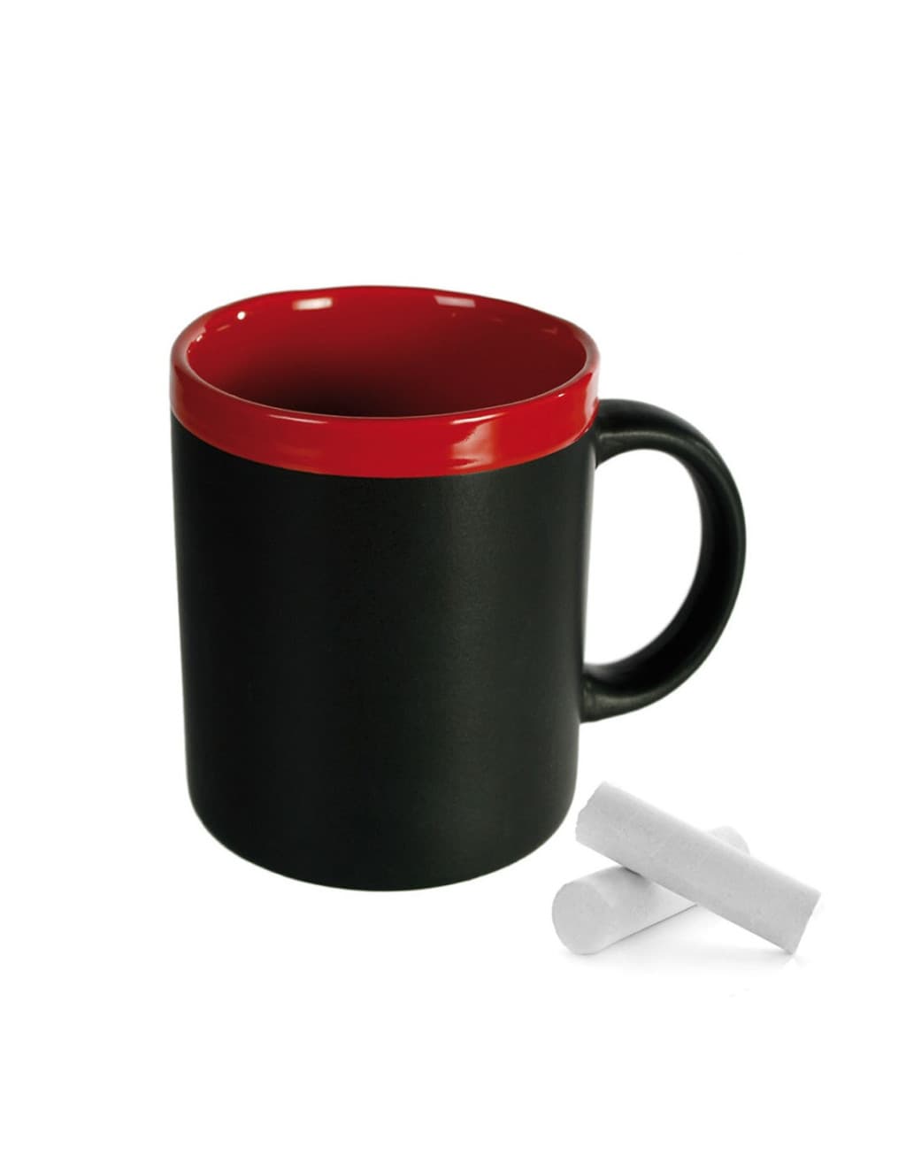 Cana ceramica neagra, functie tabla de scris, creta inclusa, negru/rosu — varianta 2