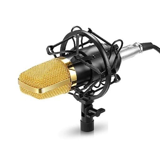 Microfon profesional Andowl Q-Mic3 pentru karaoke, vlogging, podcast, negru/auriu — principală