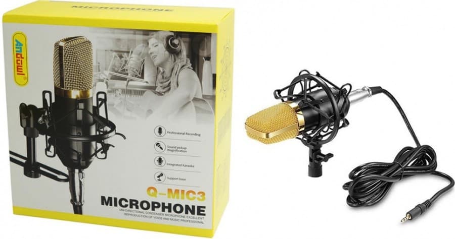 Microfon profesional Andowl Q-Mic3 pentru karaoke, vlogging, podcast, negru/auriu — varianta 5