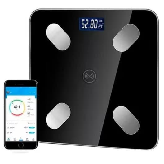 Cantarul corporal electronic RT-002, multiple functii, conectare aplicatie prin bluetooth, alimentare cu baterii — principală