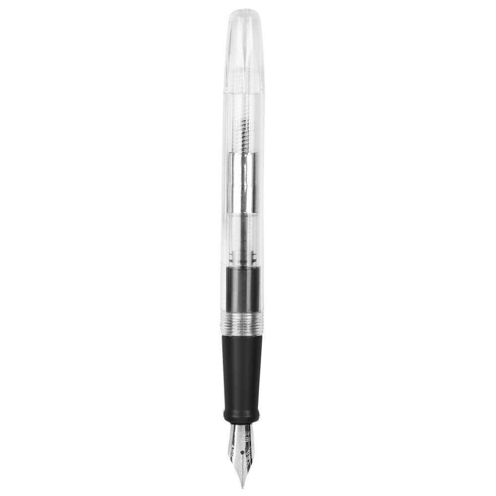 Stilou CNX 100, alimentare pompita, corp plastic transparent, clips metalic argintiu, negru — principală