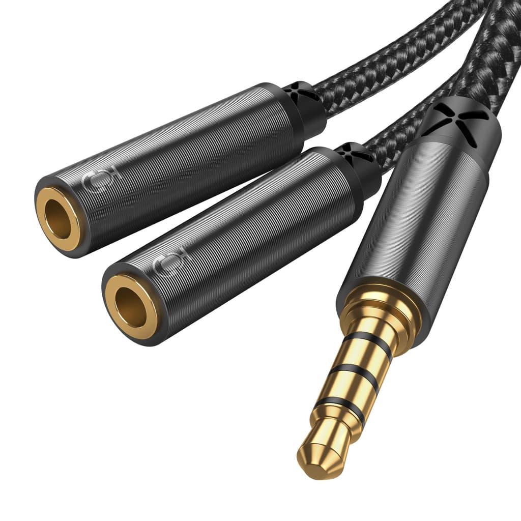 Splitter cablu audio Joyroom SY-A04, 2 x Jack 3.5mm (F) la Jack 3.5mm (M),  20 cm, negru — principală