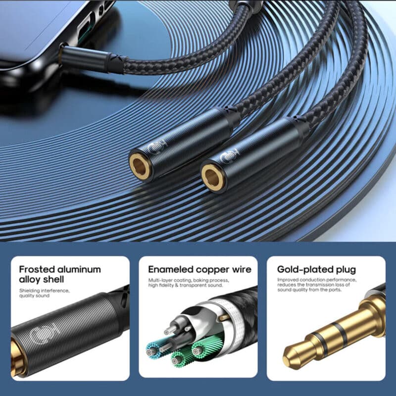 Splitter cablu audio Joyroom SY-A04, 2 x Jack 3.5mm (F) la Jack 3.5mm (M),  20 cm, negru — varianta 3